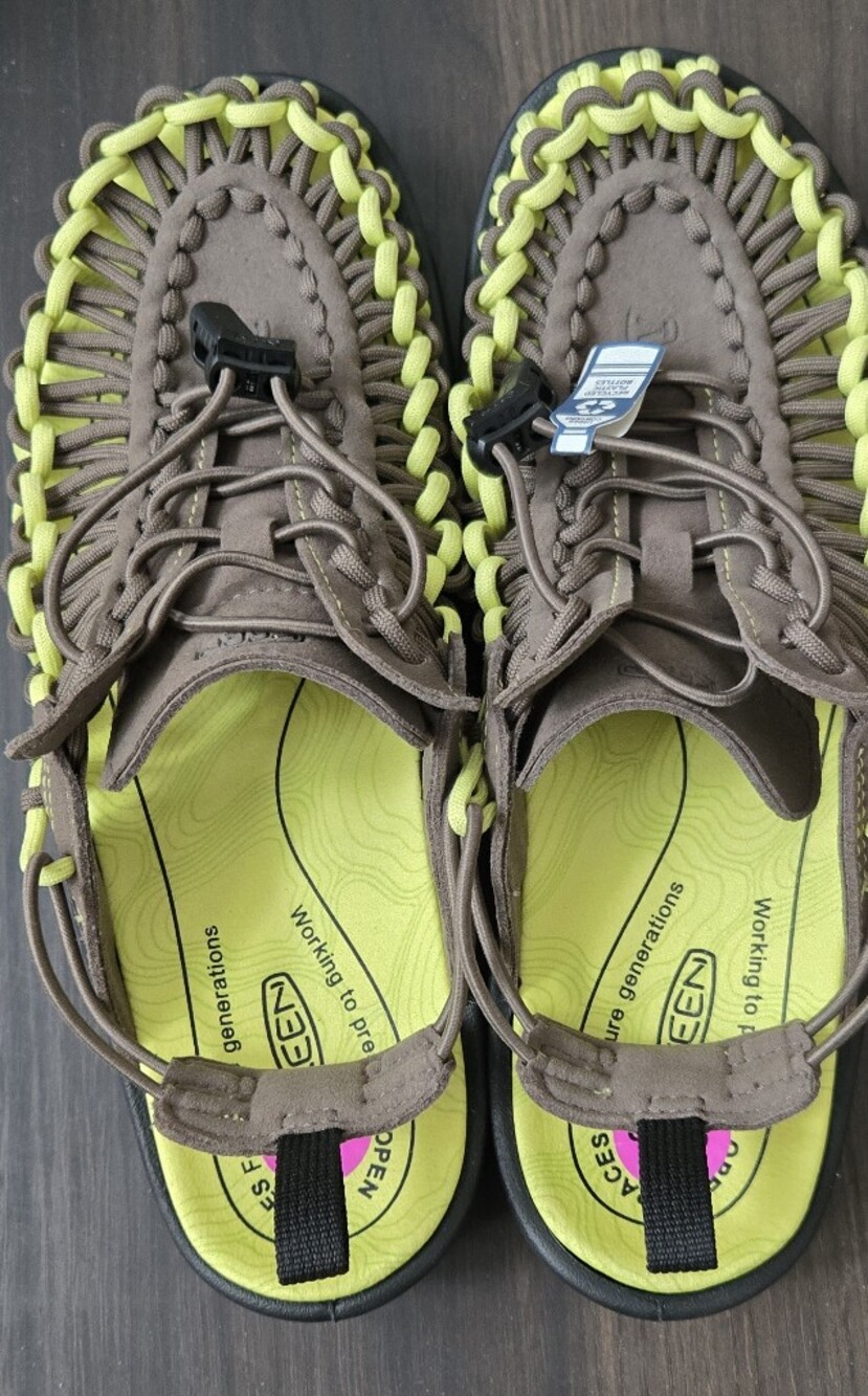KEEN Paired With Streetware Brand Metallwood Brown and Lime Green Hybrid Sandals